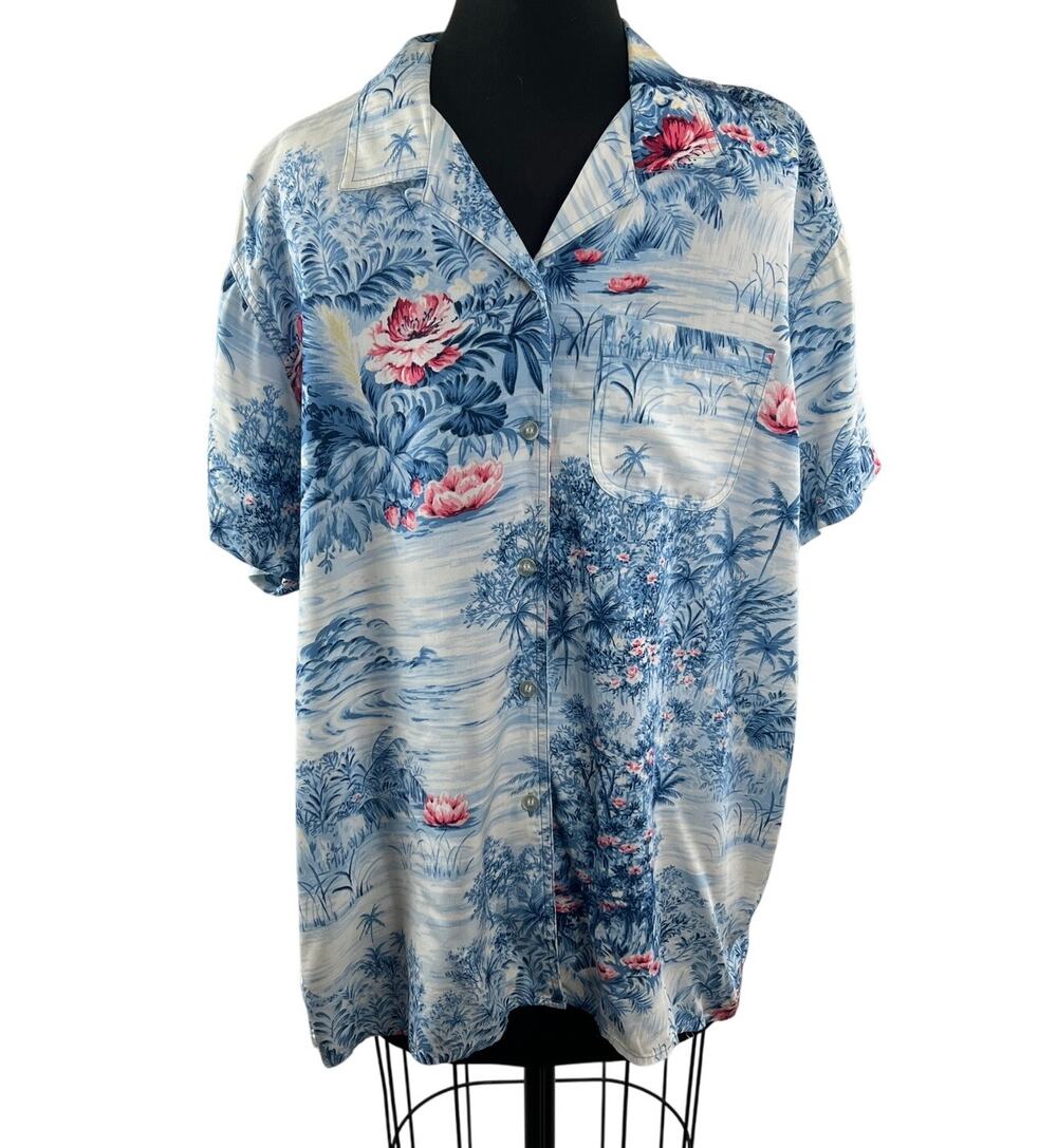 VINTAGE Liz Claiborne Hawaiian Shirt Vacation Resort Button-Up Size Measurements